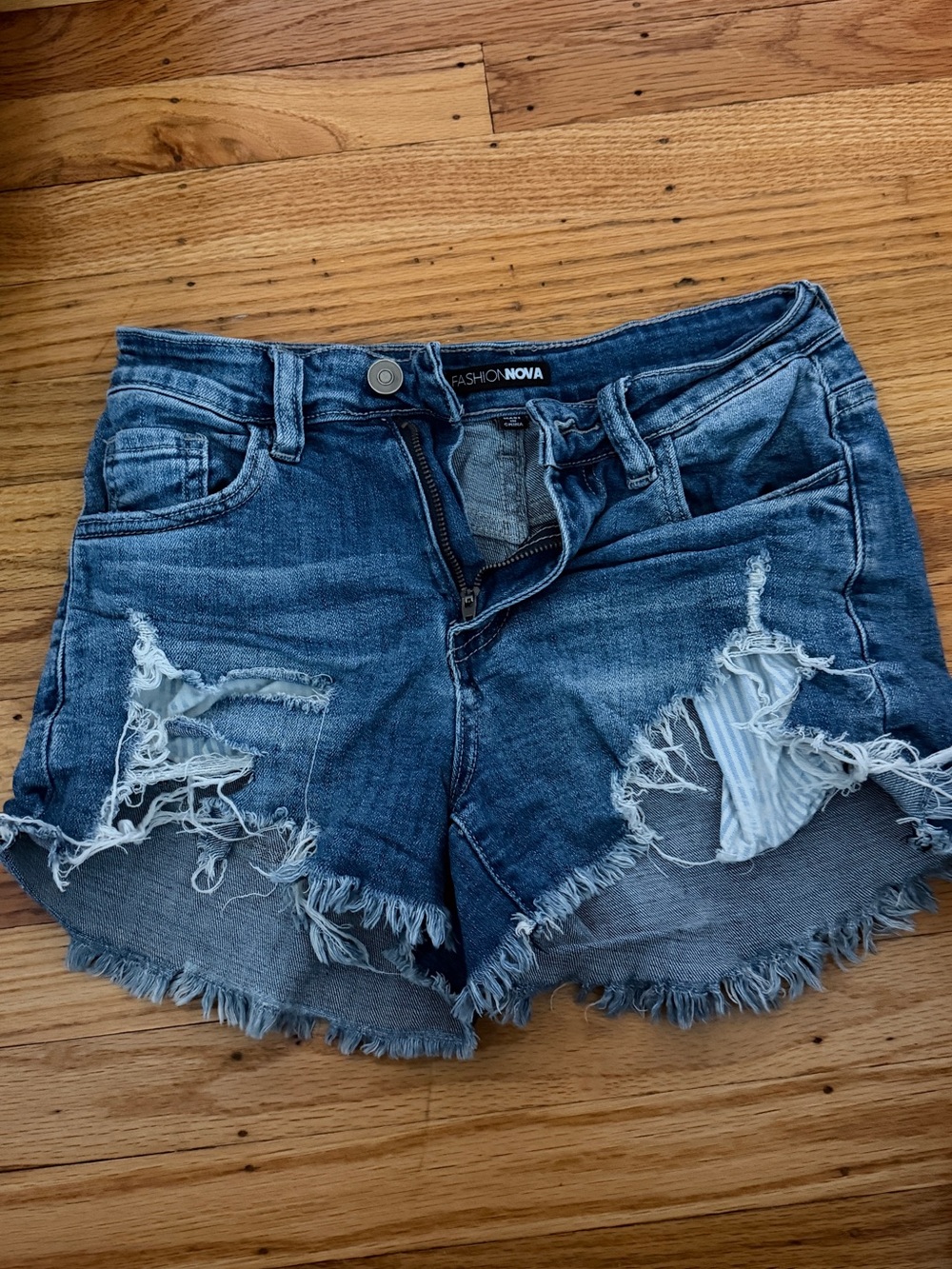 Fashion Nova Distressed Dark Wash Denim Cutoff Shorts - Blue